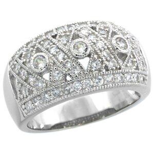Sterling Silver Vintage Ring CZ Wedding Band